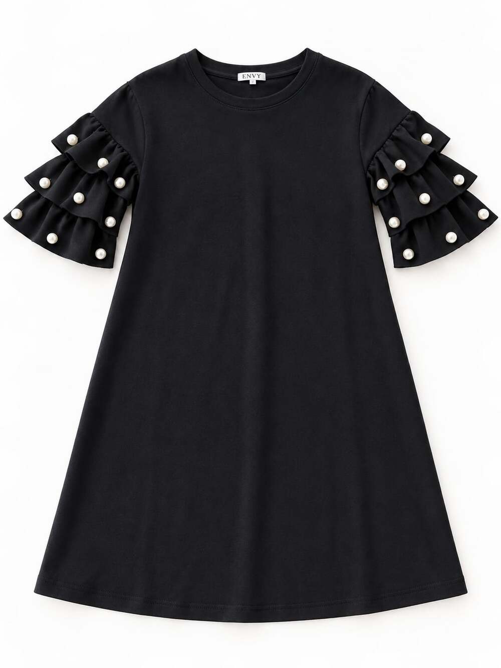 Why Dress Black Pearl Ruffled Sleeve Shift Dress S (w1)